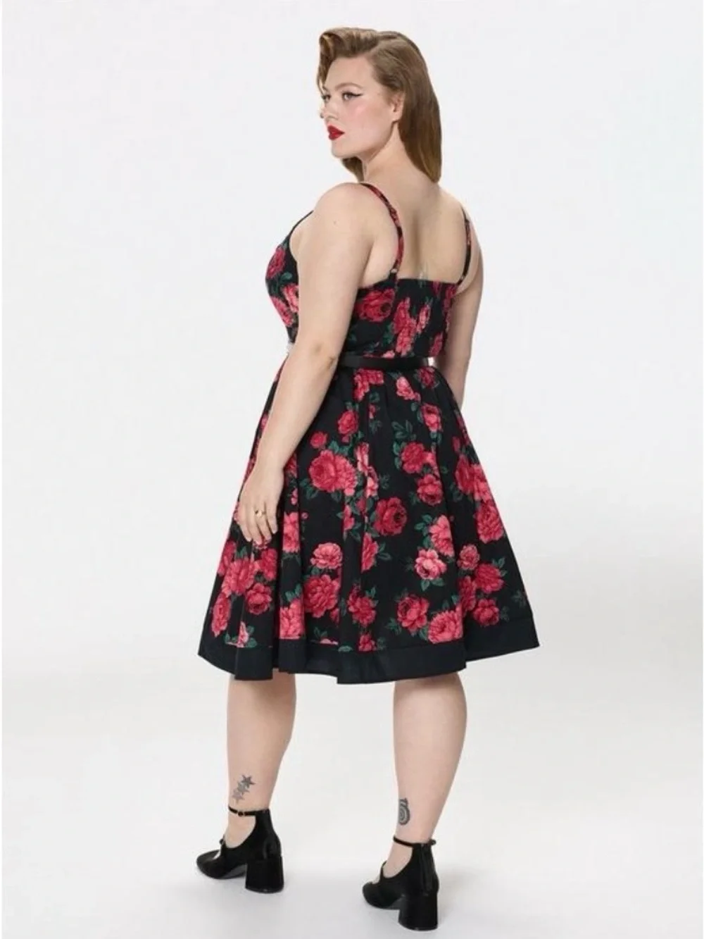 Torrid Retro Chic Cotton Twist Front Swing Dress - Roses Floral Black 00 NWT - Picture 4 of 6